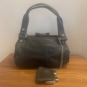 Sonia By Sonia Rykiel, Leather Kiss-Bow Lock  Bag With Purse In Dark Grey NWT.